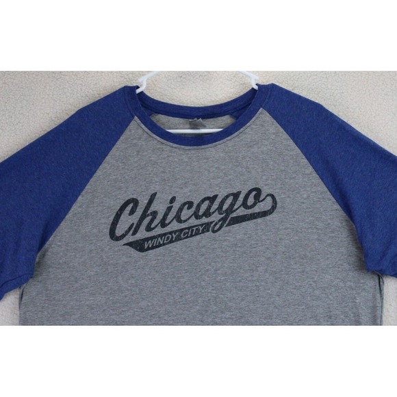 Jezees Blend Chicago Windy City Baseball T-Shirt Mens XL Gray Blue Raglan - Picture 3 of 16